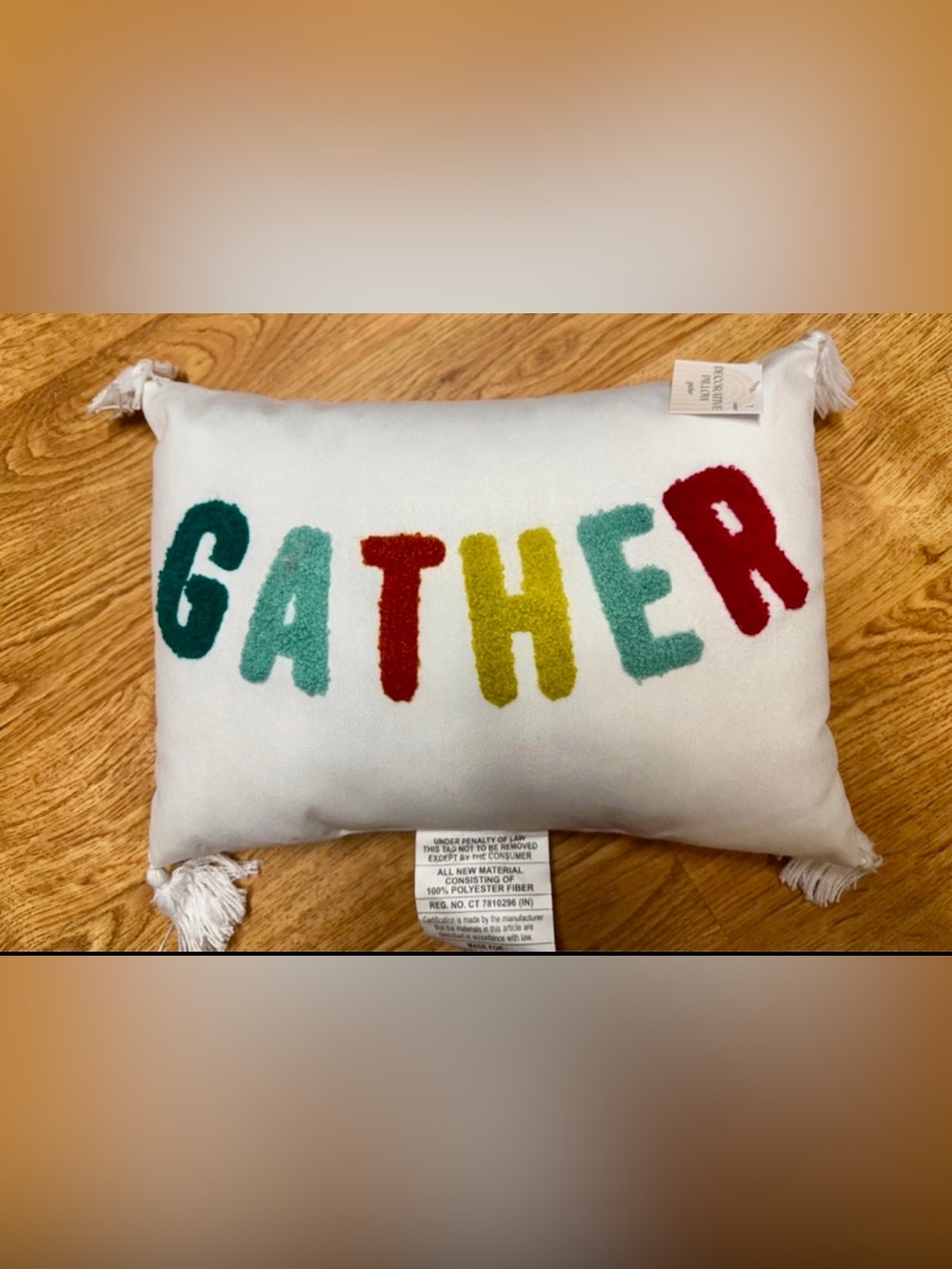 Multicolor 'GATHER' Decorative Throw Pillow - White 10” x 14” NWT